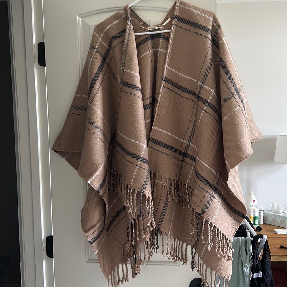 Brown plaid sweater poncho